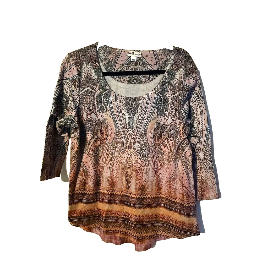 One World Pink Paisley Retro‎ Y2K Colorful Grunge Hippie Boho Top Womans Size XL